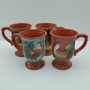 Cracker Barrel Break of Dawn Rooster Mugs Susan Winget Footed Pedestal Mugs